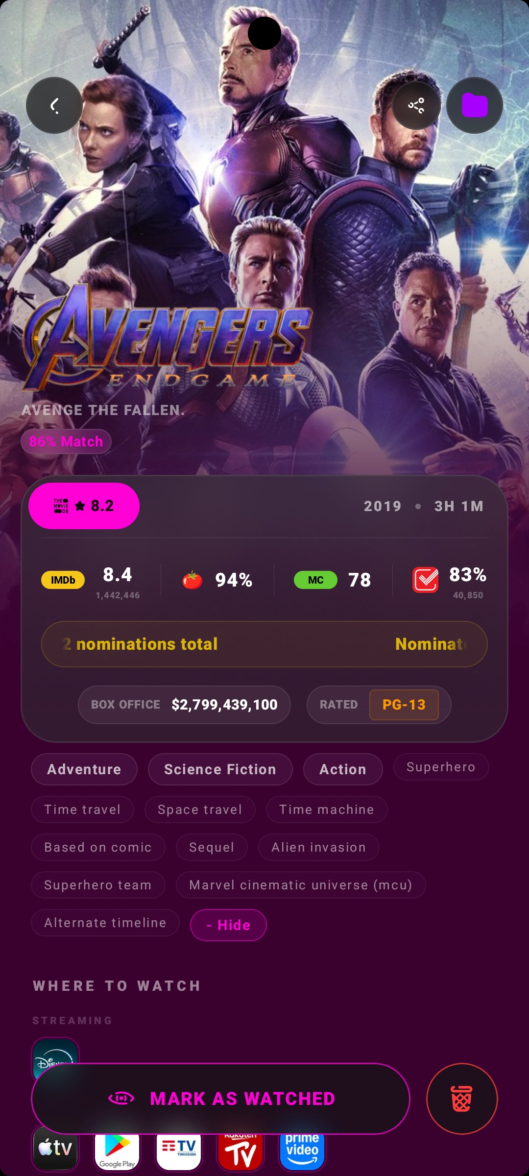 FlickTrove Avengers Endgame Detail Screen